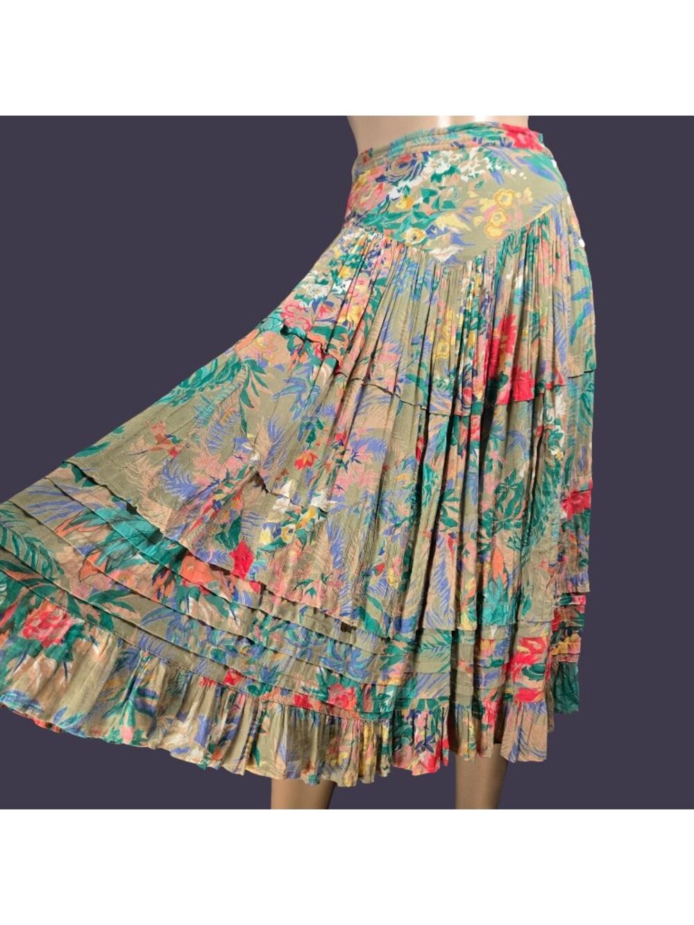 Vintage Rene Derhy Floral Midi Skirt Size S Romantic Boho Cottagecore Prairie